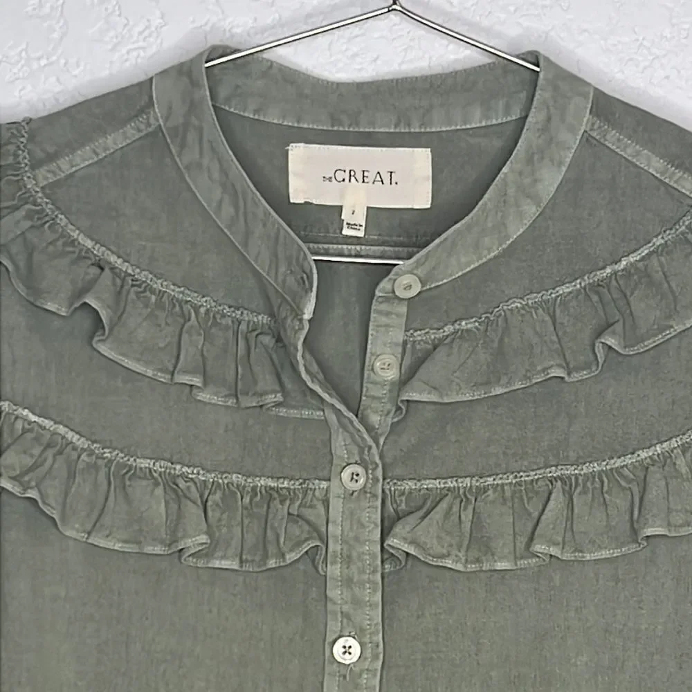 New The Great Nettle Button Up Blouse Size 2/ US Medium Sage - Picture 3 of 14